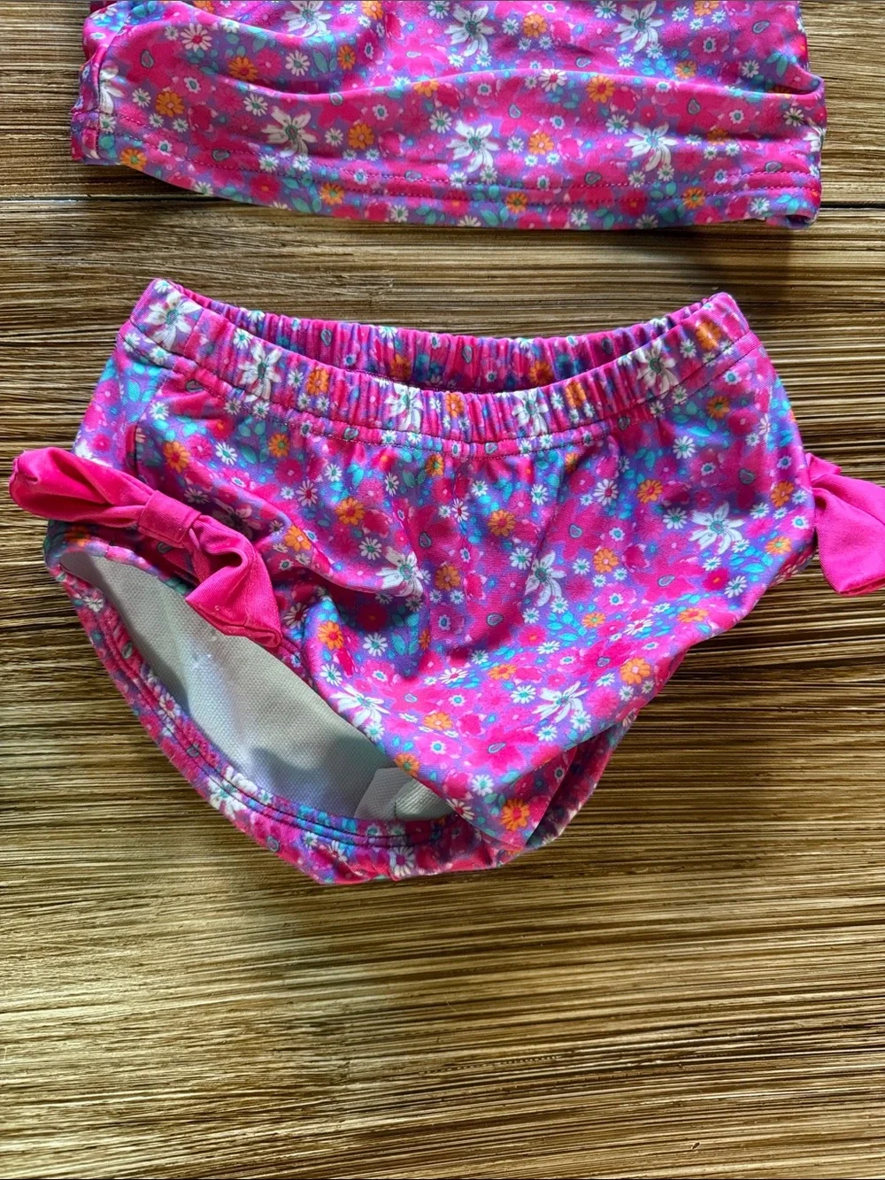 Girls' Bright Pink Floral Two-Piece Swim Set with Bow Straps